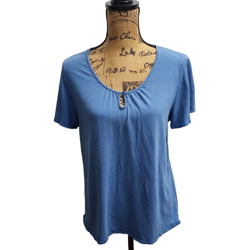 Liz Claiborne Sleepwear Top Keyhole Neck Short Sleeve‎ Blue Size M